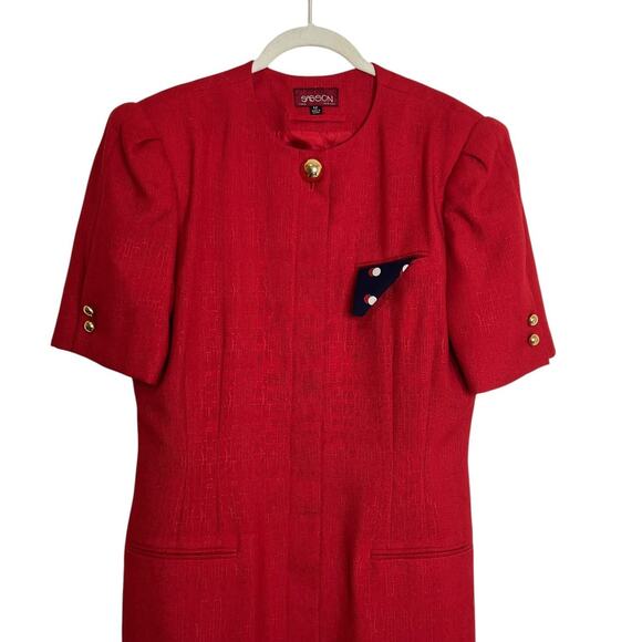 Sasson Womens Red Dress Size 12 Midi Sheath Hidden Buttons Vintage 80s Career - Picture 2 of 7